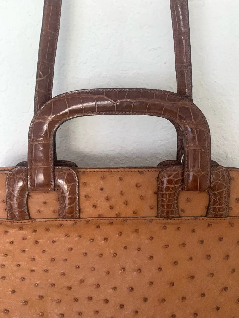 Warm Tan Brown Genuine Ostrich Glazed Brown Alligator Trim Doctor Bag USA Made